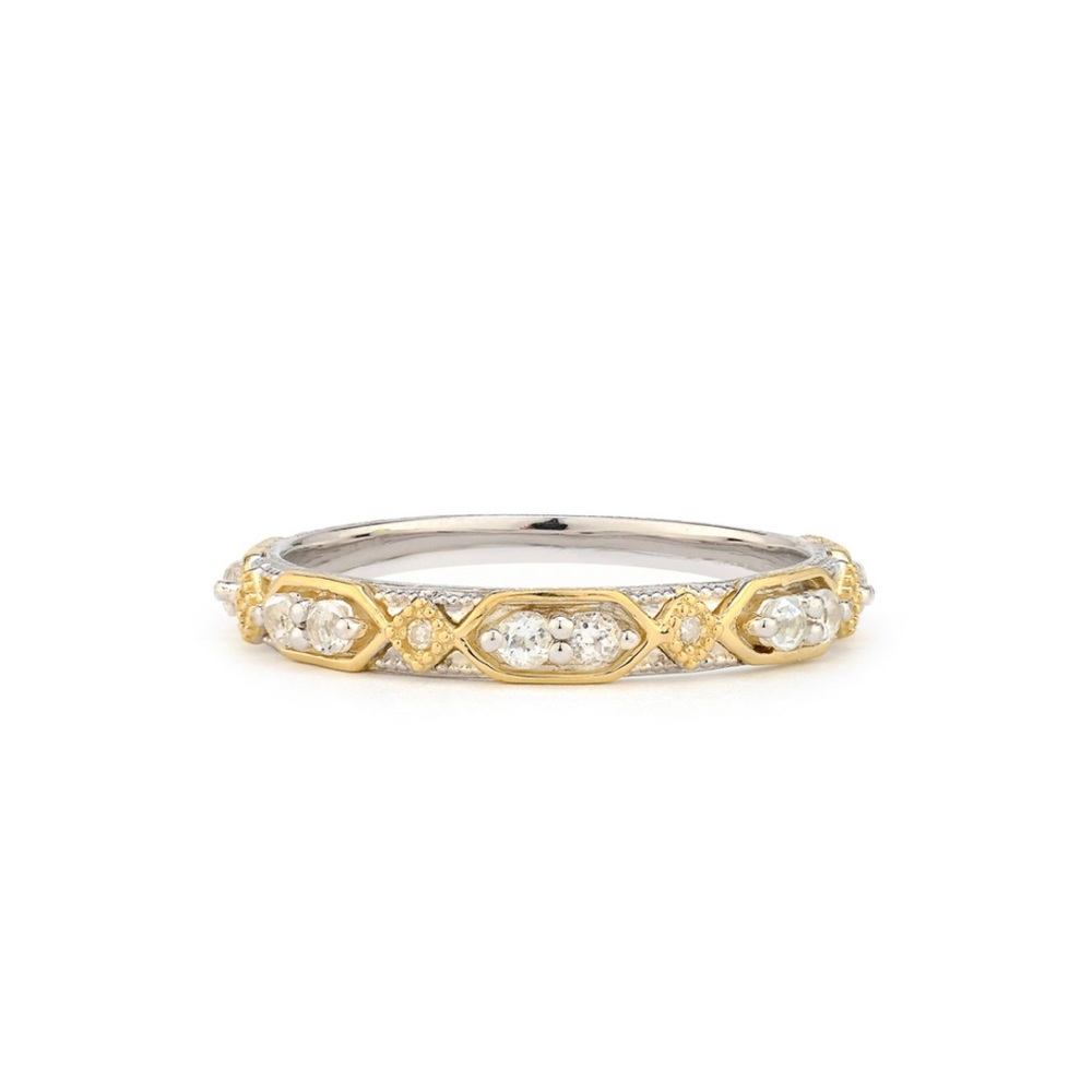 Mixed Metal Kite Lisse Stack Band round diamonds 18K gold accents set in SS 6.5